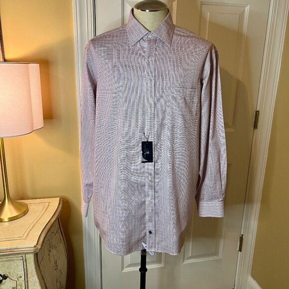Hart Schaffner Marx Other - NWT Hart Schaffner Marx Pima Cotton Non-Iron Burgundy White Check Shirt 17 / 35